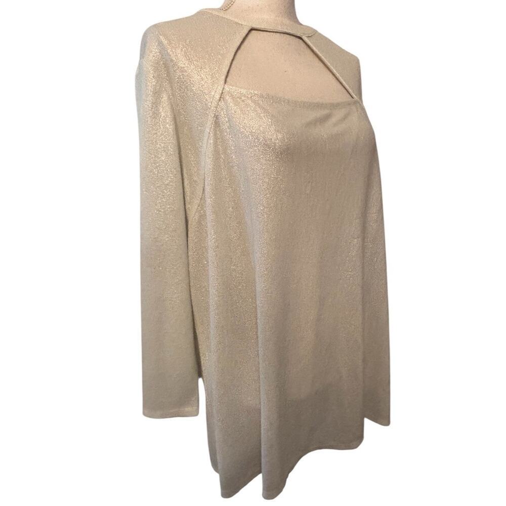 Lane Bryant Size 22/24 Metallic White Silver Festive Boat Neck Blouse Holiday - Picture 2 of 9